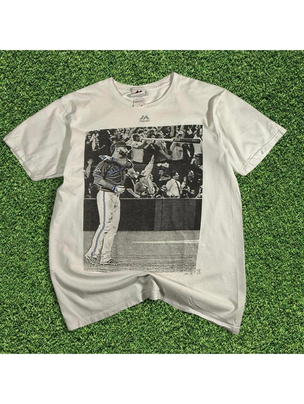 Vintage Majestic Jose Bautista Toronto Blue Jays Bat Flip Tee Size M